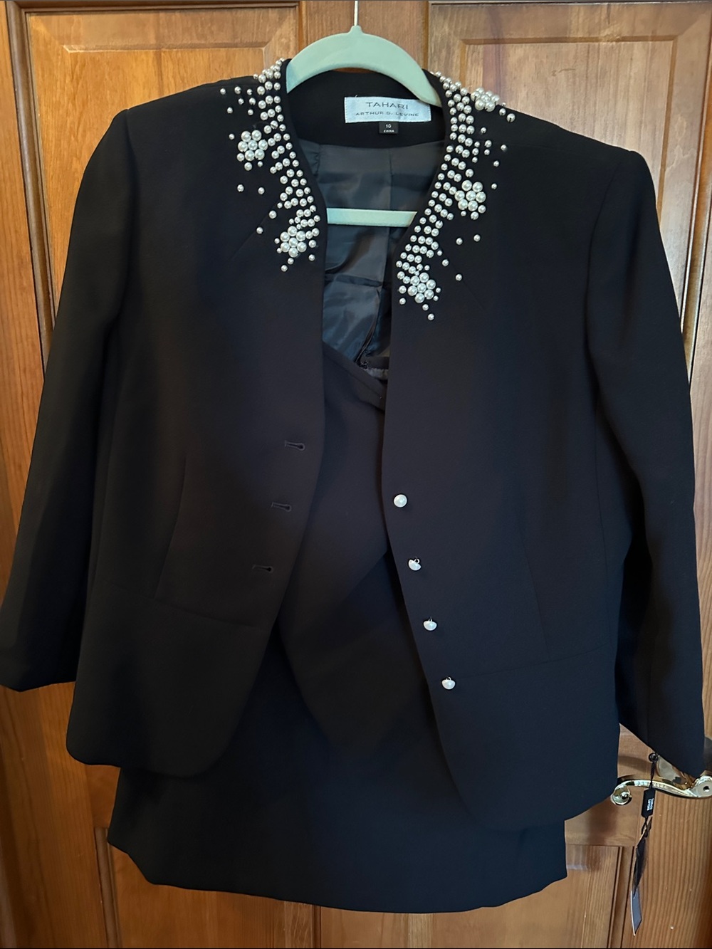 Tahari ASL Black Pearl-Embellished Open-Front Jacket